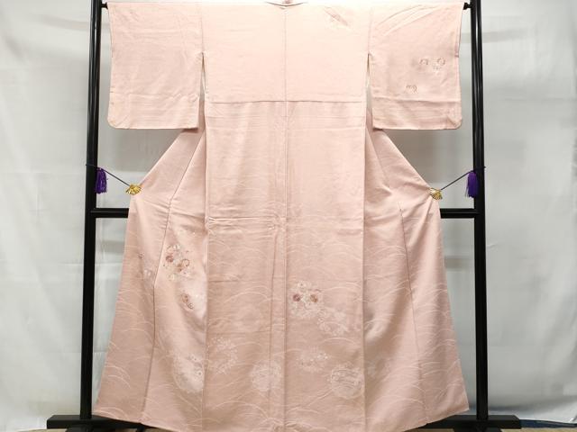 刺繍 相良刺繍 裄65.5 熨斗目 飛び柄 紋無し 付下げ 正絹 T-5241 平和屋着物□中国三大刺繍 相良刺繍 訪問着 花丸文 正絹 逸品