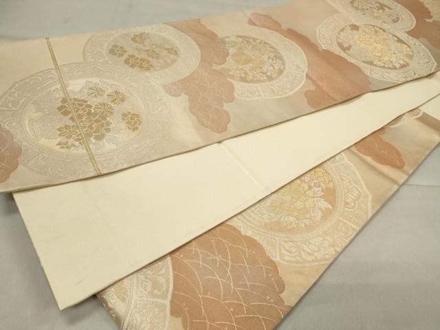 平和屋着物◎六通柄袋帯 雲取り絵皿花文 金糸 正絹 逸品 CAAT4751in