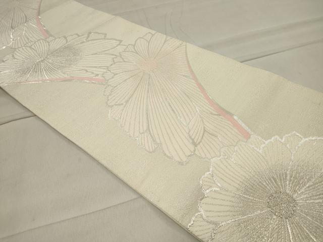 平和屋着物◎六通柄袋帯 菊 銀糸 正絹 逸品 CAAT4762in