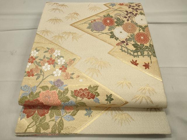 平和屋着物◎六通柄袋帯 唐織 綴れ 松皮菱枝花文