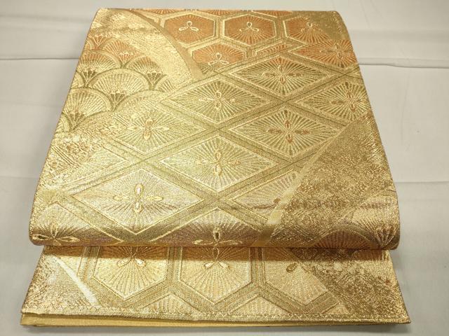 平和屋着物◎六通柄袋帯 吉祥花文 金糸 正絹 逸品 CAAT4795in