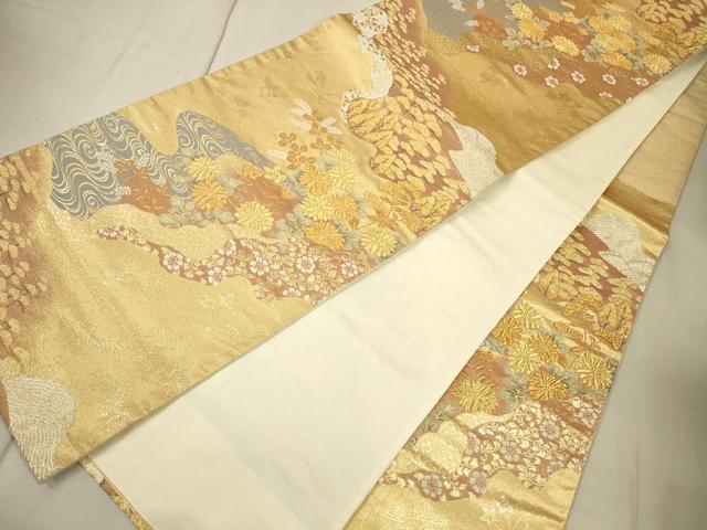 平和屋着物◎六通柄袋帯 道長花文 本うるし箔 正絹 逸品 CAAT5093ft