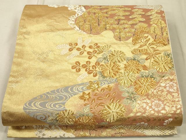 平和屋着物◎六通柄袋帯 道長花文 本うるし箔 正絹 逸品 CAAT5093ft