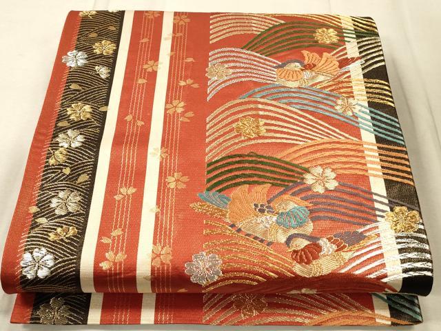 平和屋着物◎六通柄袋帯 唐織 鴛鴦花文 金銀糸 正絹 逸品 CAAT5098ft