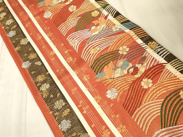 平和屋着物◎六通柄袋帯 唐織 鴛鴦花文 金銀糸 正絹 逸品 CAAT5098ft