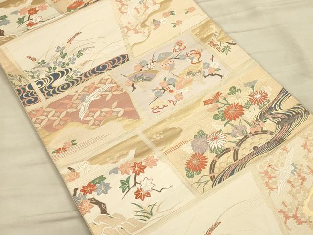 平和屋着物◎六通柄袋帯 唐織 飛鶴花文 金糸 正絹 逸品 CAAT5147ft