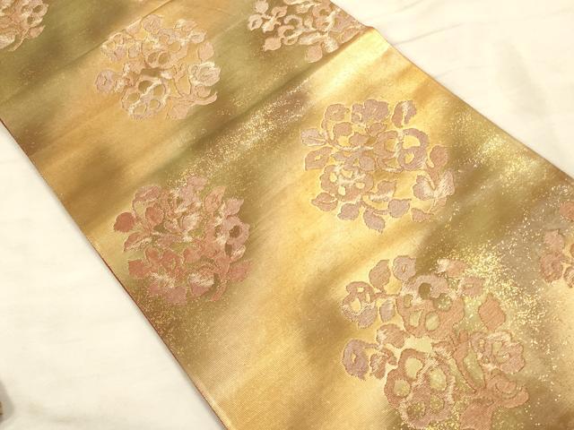 平和屋着物◎六通柄袋帯 草花文 金糸 引箔 正絹 逸品 CAAT5163ft