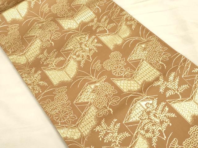 平和屋着物◎六通柄袋帯 屏風花文 金糸 正絹 逸品 未使用 CAAT5169ft
