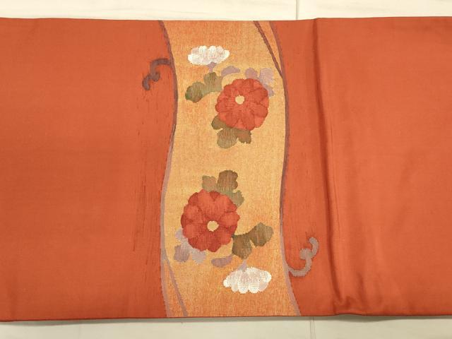 平和屋着物◎太鼓柄袋帯 流水花文 金糸 正絹 逸品 CAAT5170ft