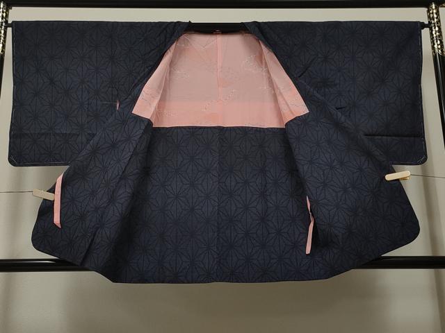 平和屋着物∞道行コート 紬地 麻の葉文様 正絹 逸品 未使用 CAAT5623id