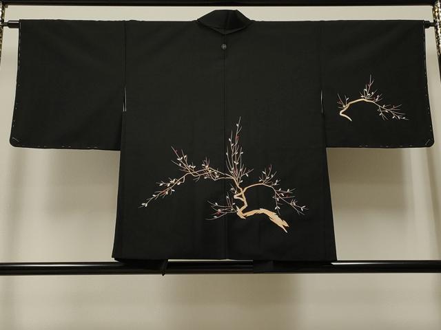 平和屋着物∞羽織 総刺繍 枝花文 黒地 正絹 逸品 CAAT5660id