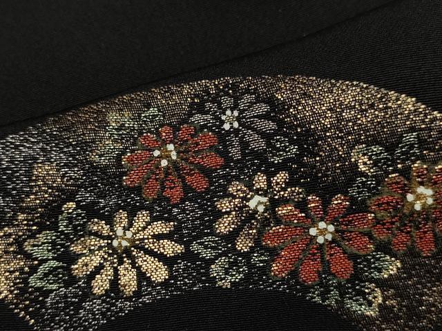 平和屋着物∞羽織 寿光織 地紙孔雀花文 黒地 金銀糸 正絹 逸品 CAAT5717id