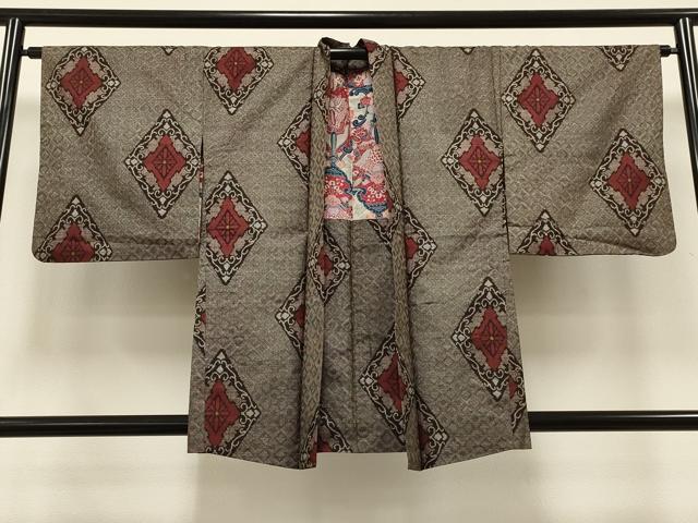 平和屋着物#本場大島紬 龍郷絣 羽織 7マルキ 花唐草菱文 正絹 逸品 CAAT5810id