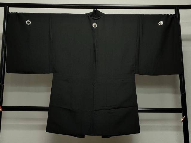 平和屋着物#男性 長羽織 黒紋付き キングサイズ 正絹 逸品 CAAT5821id