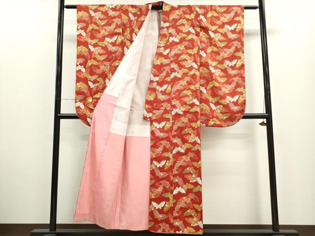 平和屋着物∵女の子 十三参り 子供 祝着・袋帯セット 舞蝶花文 洗える着物 CAAT6115ze