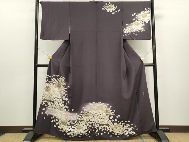 平和屋着物●訪問着 紫白綉 総刺繍 松竹梅御所車文 暈し染め 金糸 正絹 逸品 CAAT6151ze