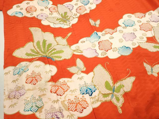 平和屋着物∵女の子 十三参り 子供 祝着・長襦袢・丸帯セット 駒刺繍 雲取り舞蝶花文 金彩 逸品 CABF2919ze