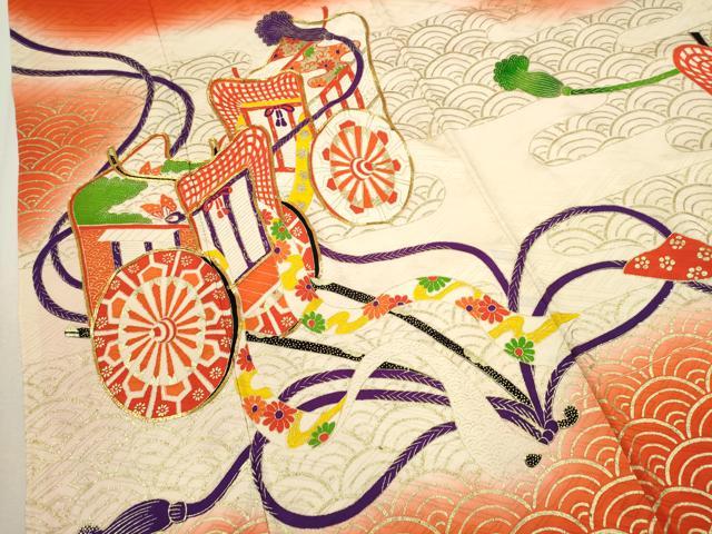 平和屋着物∵女の子 十三参り 子供 祝着 駒刺繍 御所車エ霞青海波花文 暈し染め 金彩 逸品 CAAT6276ze