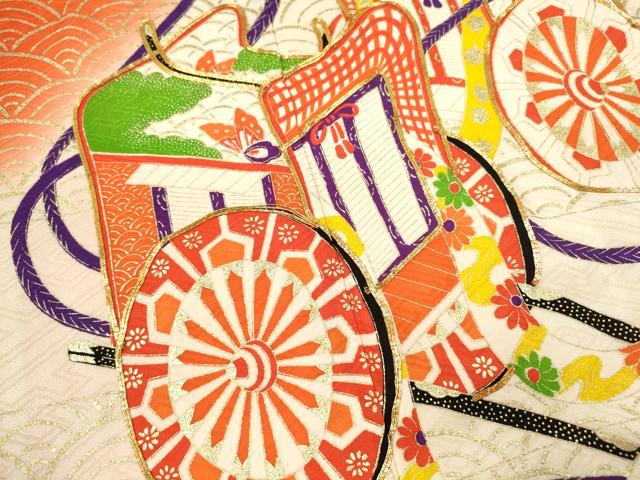 平和屋着物∵女の子 十三参り 子供 祝着 駒刺繍 御所車エ霞青海波花文 暈し染め 金彩 逸品 CAAT6276ze