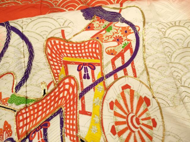 平和屋着物∵女の子 十三参り 子供 祝着 駒刺繍 御所車エ霞青海波花文 暈し染め 金彩 逸品 CAAT6276ze