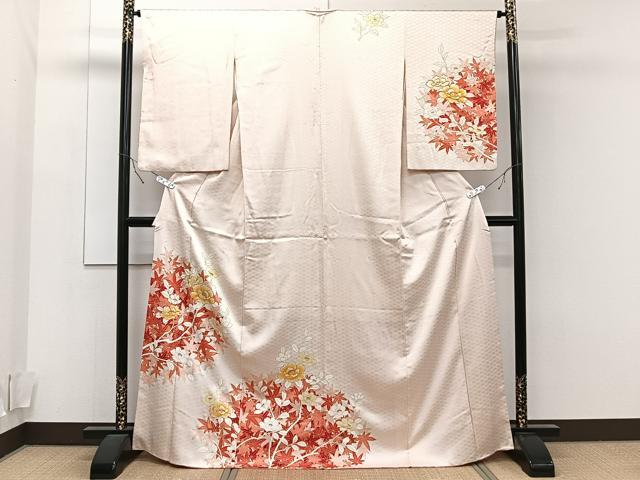 季節の花々 金駒刺繍 金彩 菊 橘 椿 桐 七宝 籠目 袷 正絹 訪問着 着物 訪問着 金駒刺繍 金彩 花籠 菊 橘 桜 松竹梅 熨斗 籠目 着物