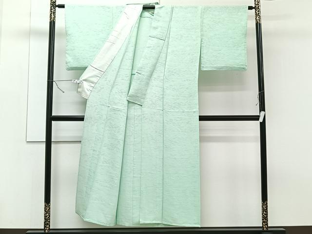 平和屋着物▽上質な色無地 単衣 笹地紋 白緑色 正絹 逸品 CAAT6545xi