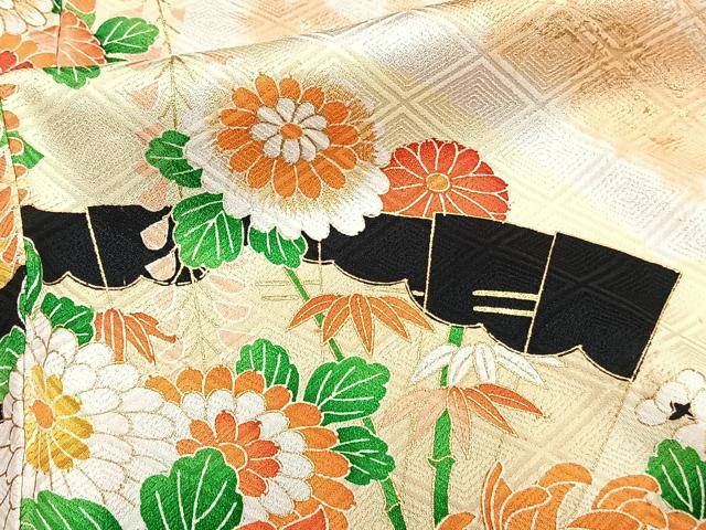 平和屋着物▽訪問着 単衣 絞り 扇面草花文 暈し染め 金彩 正絹 逸品 CAAT6550xi