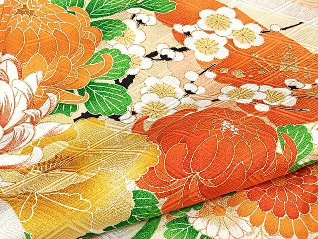 平和屋着物▽訪問着 単衣 絞り 扇面草花文 暈し染め 金彩 正絹 逸品 CAAT6550xi