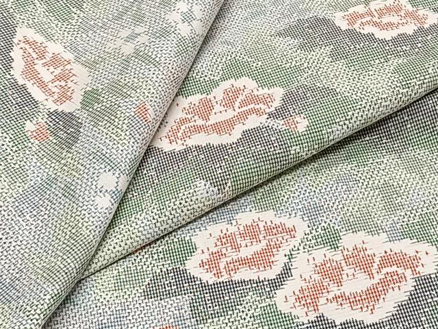 平和屋着物▽上質な紬 単衣 草花文 正絹 逸品 CAAT6553xi