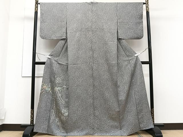 平和屋着物▽訪問着 単衣 辻が花 たたき染め 黒地 金銀彩 正絹 逸品 CAAT6555xi