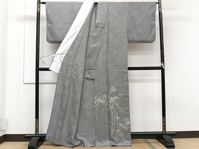 平和屋着物▽訪問着 単衣 辻が花 たたき染め 黒地 金銀彩 正絹 逸品 CAAT6555xi
