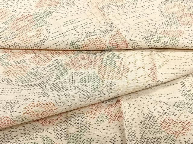 平和屋着物▽上質な紬 単衣 草花文 正絹 逸品 CAAT6569xi