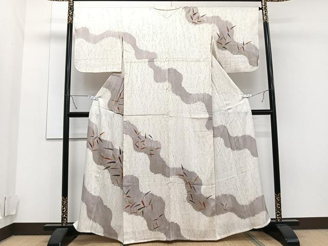 平和屋着物▽訪問着 単衣 刺繍 杢目絞り 流水草木文 金彩 正絹 逸品 CAAT6585xi
