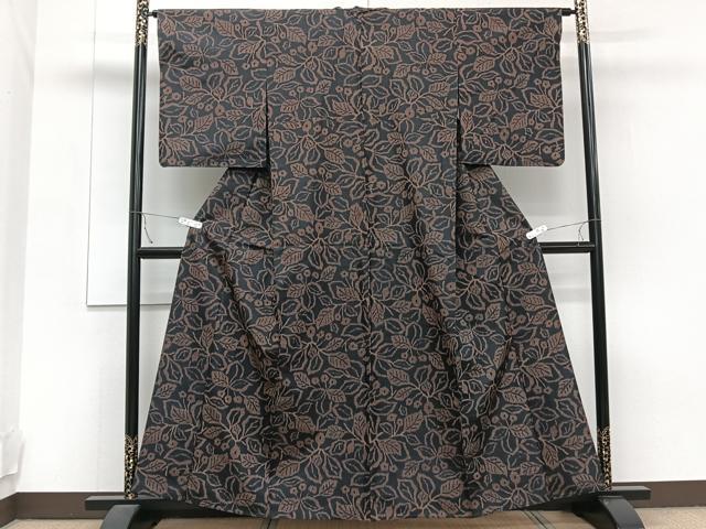 平和屋着物▽上質な紬 単衣 草花文 正絹 逸品 CAAT6598xi