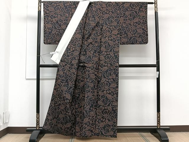 平和屋着物▽上質な紬 単衣 草花文 正絹 逸品 CAAT6598xi