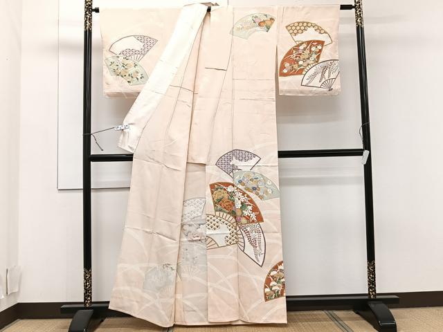平和屋着物▽訪問着 単衣 扇面草花文 金彩 正絹 逸品 未使用 CAAT6601xi