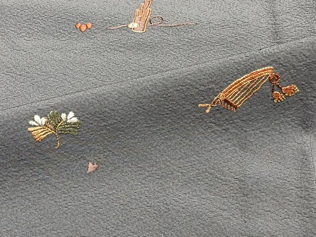 平和屋着物▽訪問着 単衣 総刺繍 駒刺繍 草花楽器文 金糸 正絹 逸品 CAAT6608xi