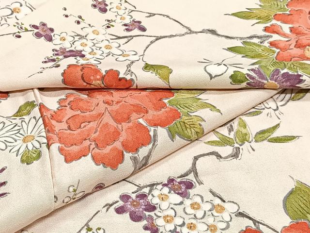 平和屋着物▽上質な小紋 単衣 草花文 正絹 逸品 CAAT6611xi