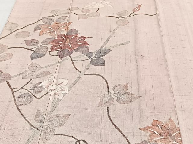 平和屋着物▽訪問着 単衣 紬地 枝花文 銀彩 正絹 逸品 CAAT6613xi