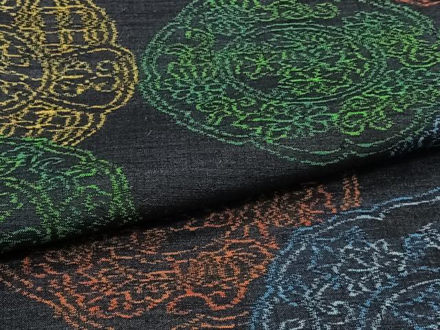 平和屋着物▽本真綿紬 小千谷紬 単衣 絵皿文 証紙付き 正絹 逸品 未使用 CAAT6619xi