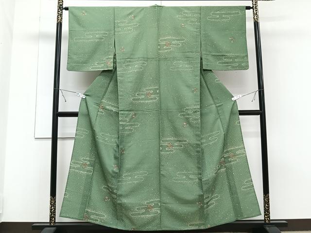 平和屋着物▽小紋 単衣 エ霞草花文 金彩 洗える着物 CAAT6638xi