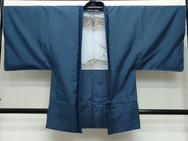 平和屋着物●男性 生つむぎ アンサンブル 濃紺色 証紙付き 正絹 逸品 未使用 CAAT6825vf