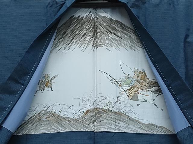 平和屋着物●男性 生つむぎ アンサンブル 濃紺色 証紙付き 正絹 逸品 未使用 CAAT6825vf