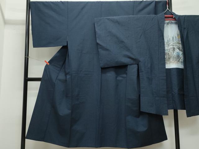 平和屋着物●男性 紬 髭紬・羽織セット 濃紺色 正絹 逸品 CAAT6957vf