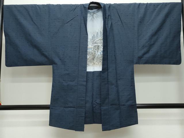 平和屋着物●男性 紬 髭紬・羽織セット 濃紺色 正絹 逸品 CAAT6957vf