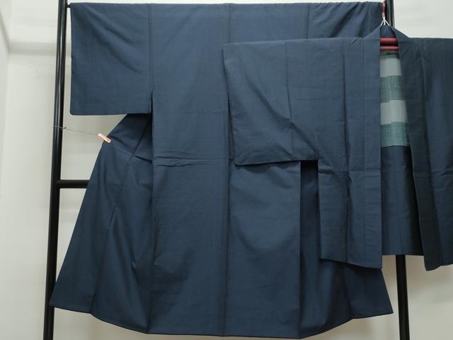 平和屋着物●男性 紬 アンサンブル 濃紺色 正絹 逸品 CAAT6980vf
