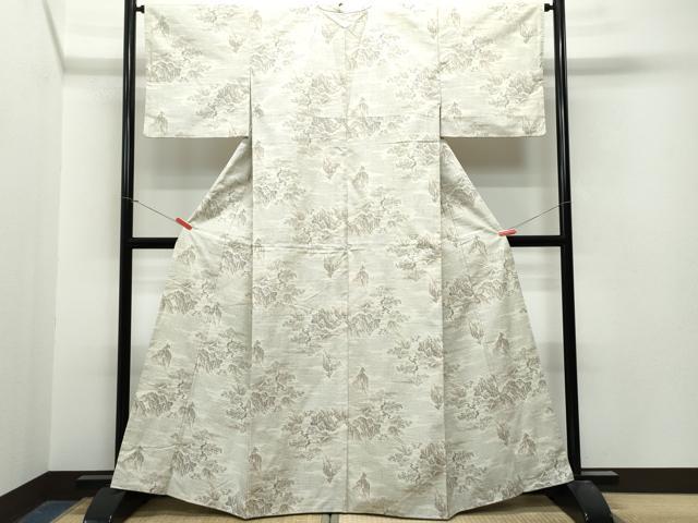 平和屋着物●結城紬 80亀甲 風景草木文 正絹 逸品 CAAT7026vf