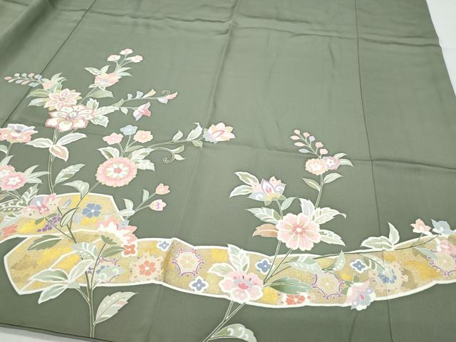 平和屋着物●創業460年・千總 訪問着 駒刺繍 草花文 金彩 高島屋扱い 正絹 逸品 CAAT7033vf