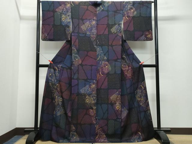 平和屋着物●前田仁仙 仁仙更紗 小紋 京友禅 仁仙花布 金彩 証紙付き 正絹 逸品 CAAT7107vf