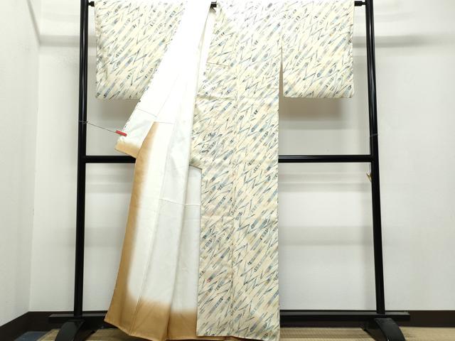 平和屋着物●上質な小紋 紬地 藍 型染め 草木文 正絹 逸品 CAAT7126vf